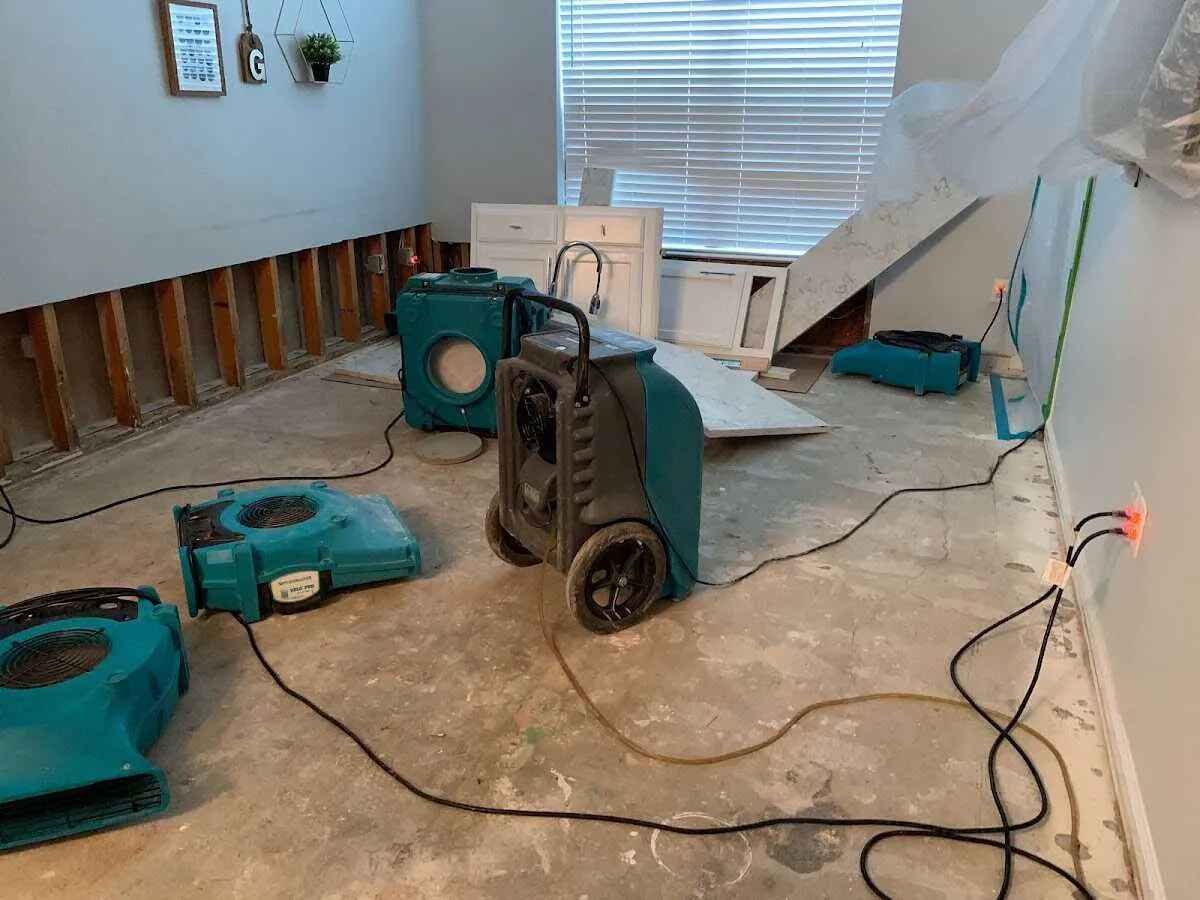 Dehumidifier in flood-cut room for Water Damage Restoration in Jamesburg